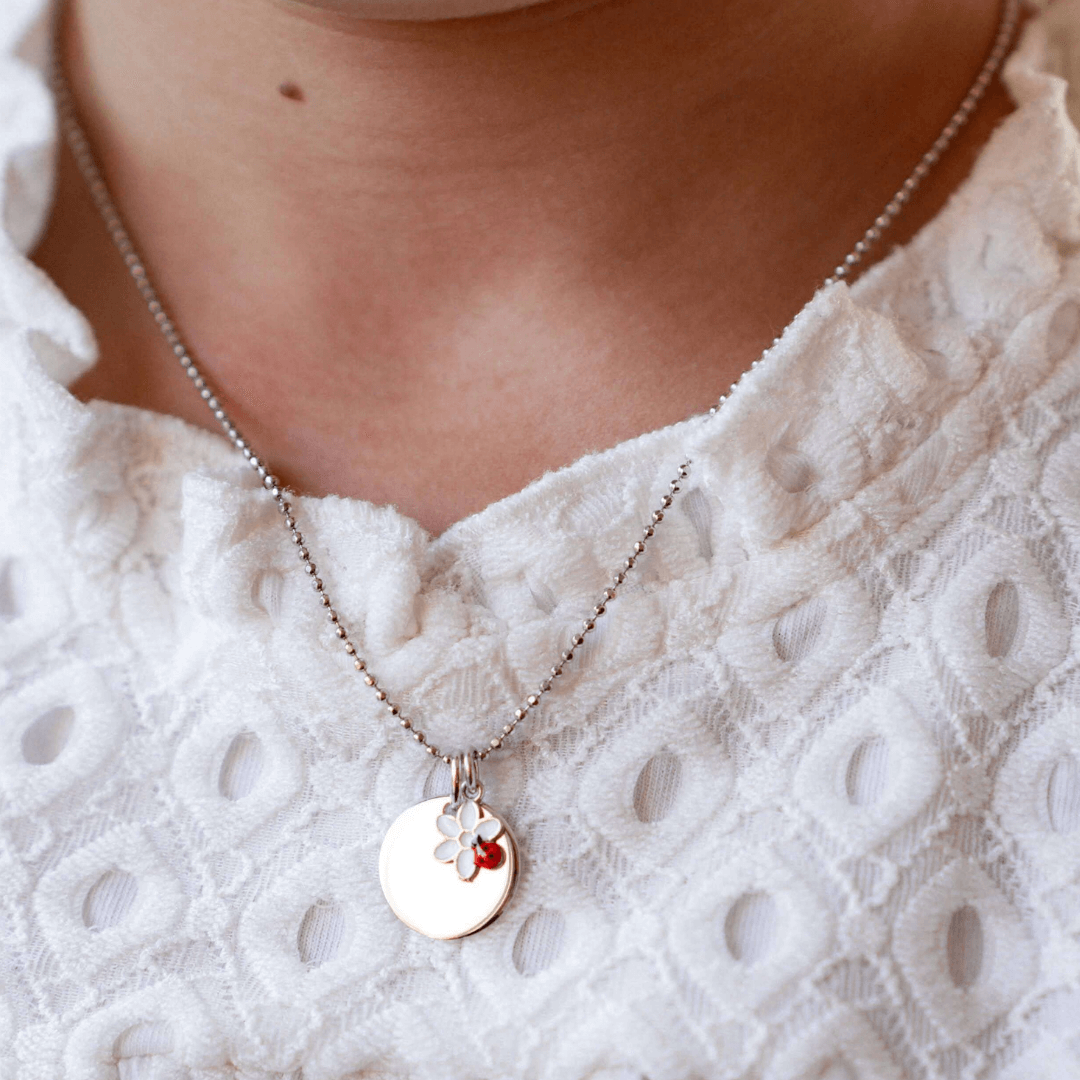 Personalized child's pendant Ladybug on flower