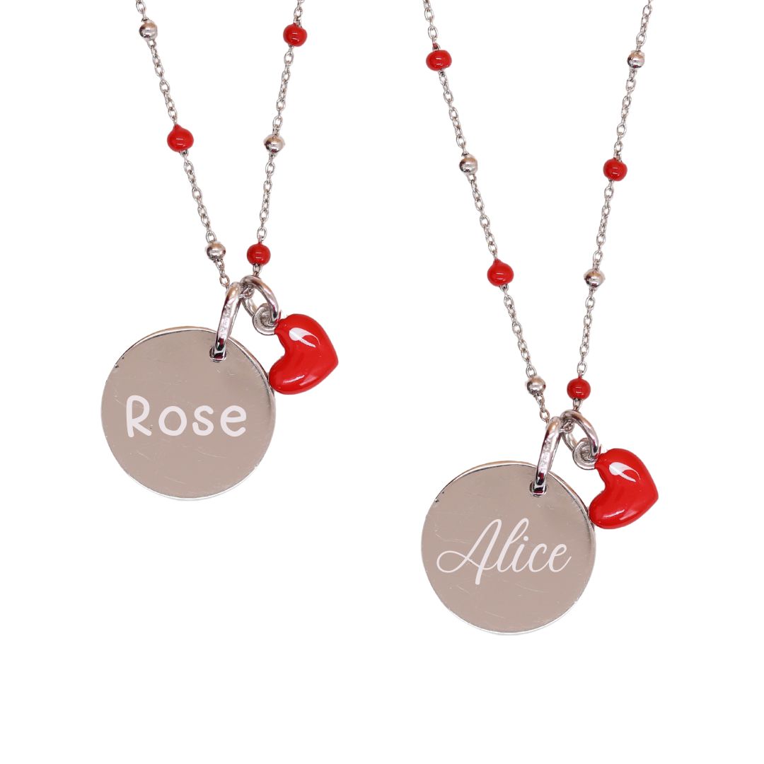 Personalized Child's Heart Necklace + Bangle Bracelet Set
