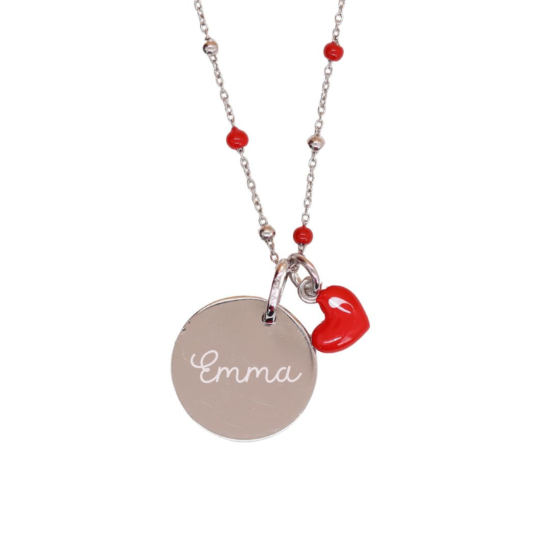 Personalized Child's Heart Necklace + Bangle Bracelet Set