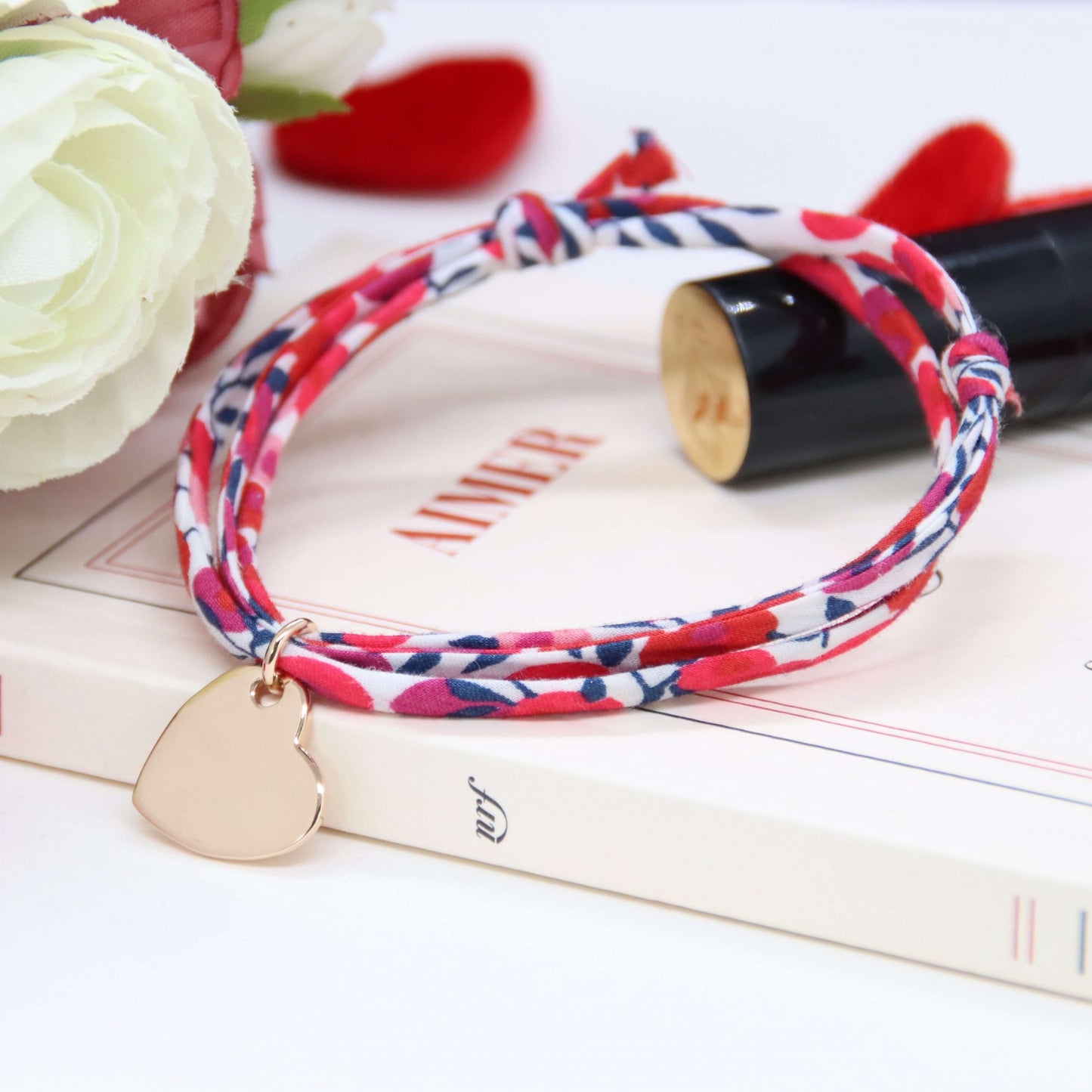 Bracelet Liberty personnalisé 3 tours et Coeur Plaqué Or
