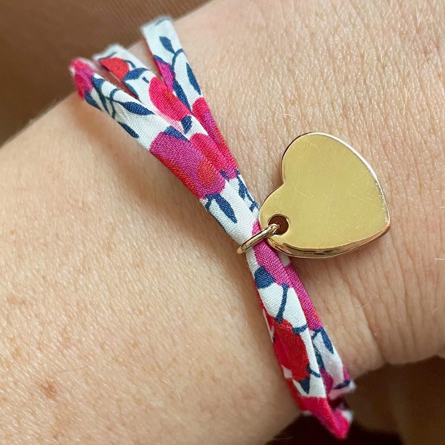 Bracelet Liberty personnalisé 3 tours et Coeur Plaqué Or