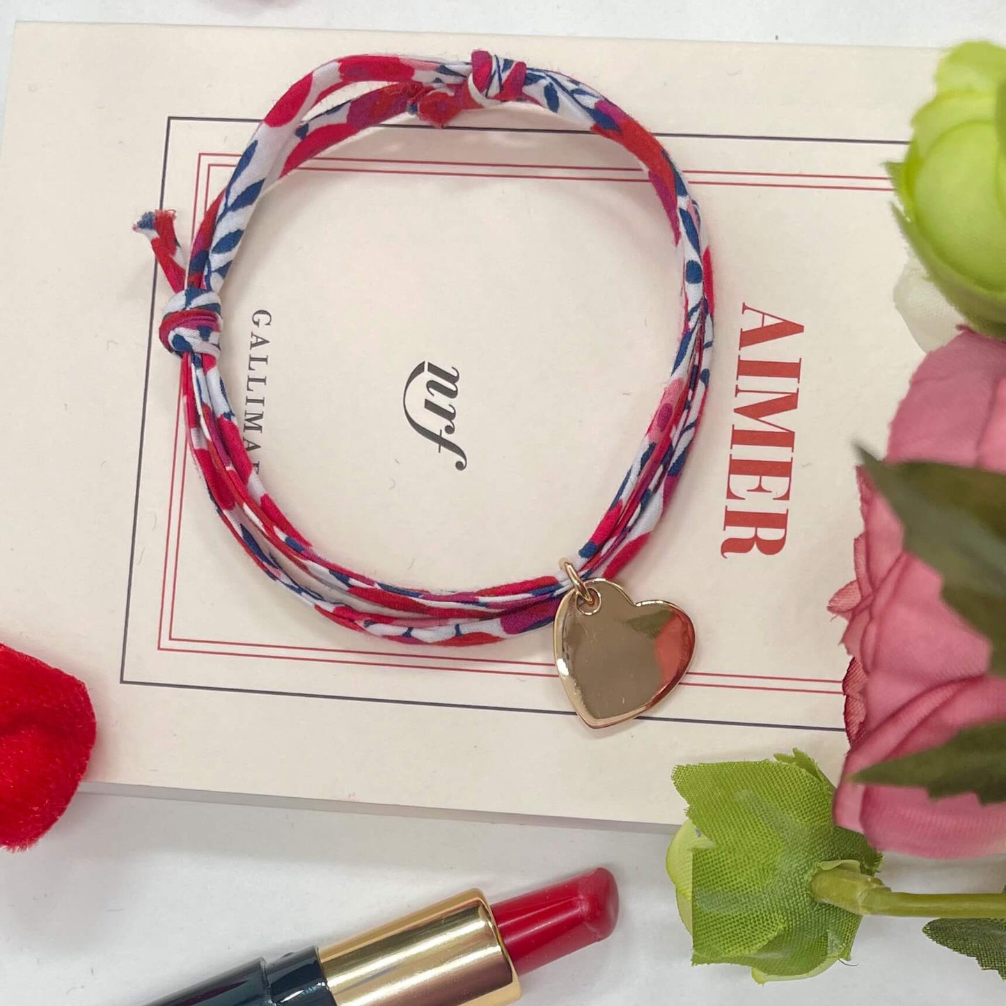 Bracelet Liberty personnalisé 3 tours et Coeur Plaqué Or