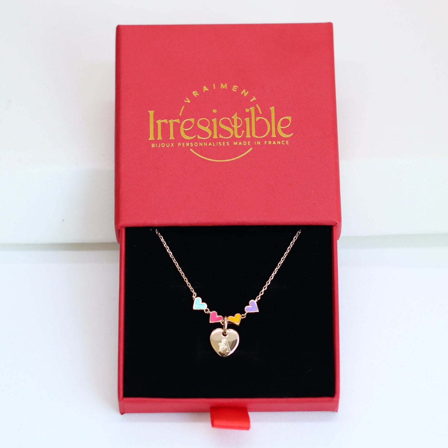 Collier enfant personnalisé Coeur Arc-en-Ciel émaillé