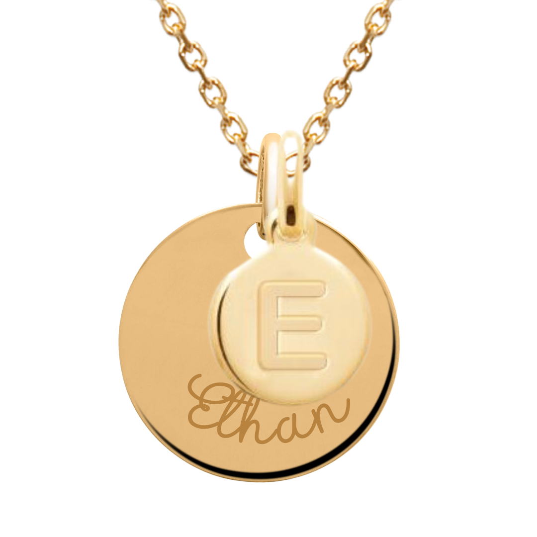 Collier personnalisé médaille et initiale martelée
