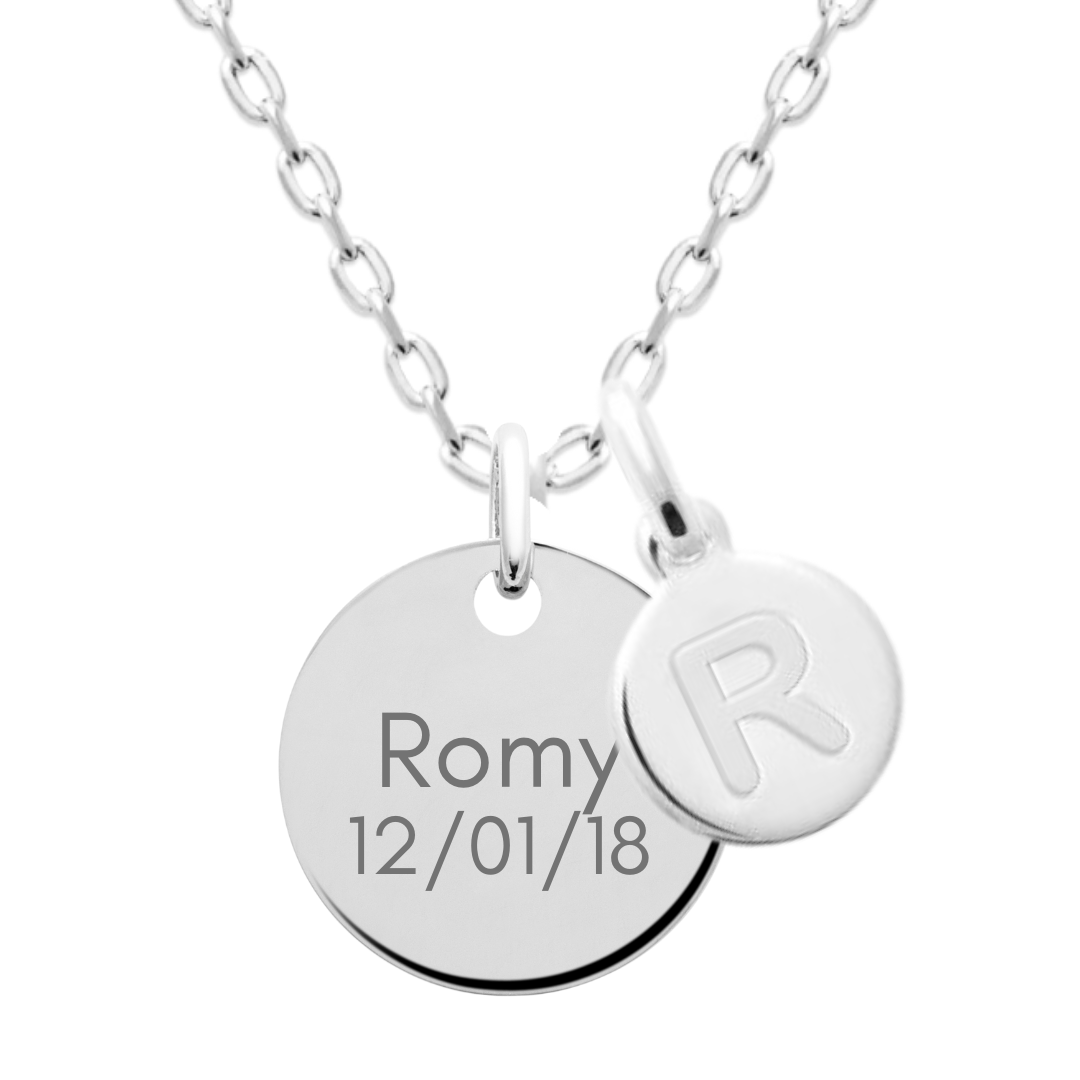 Collier personnalisé médaille et initiale martelée