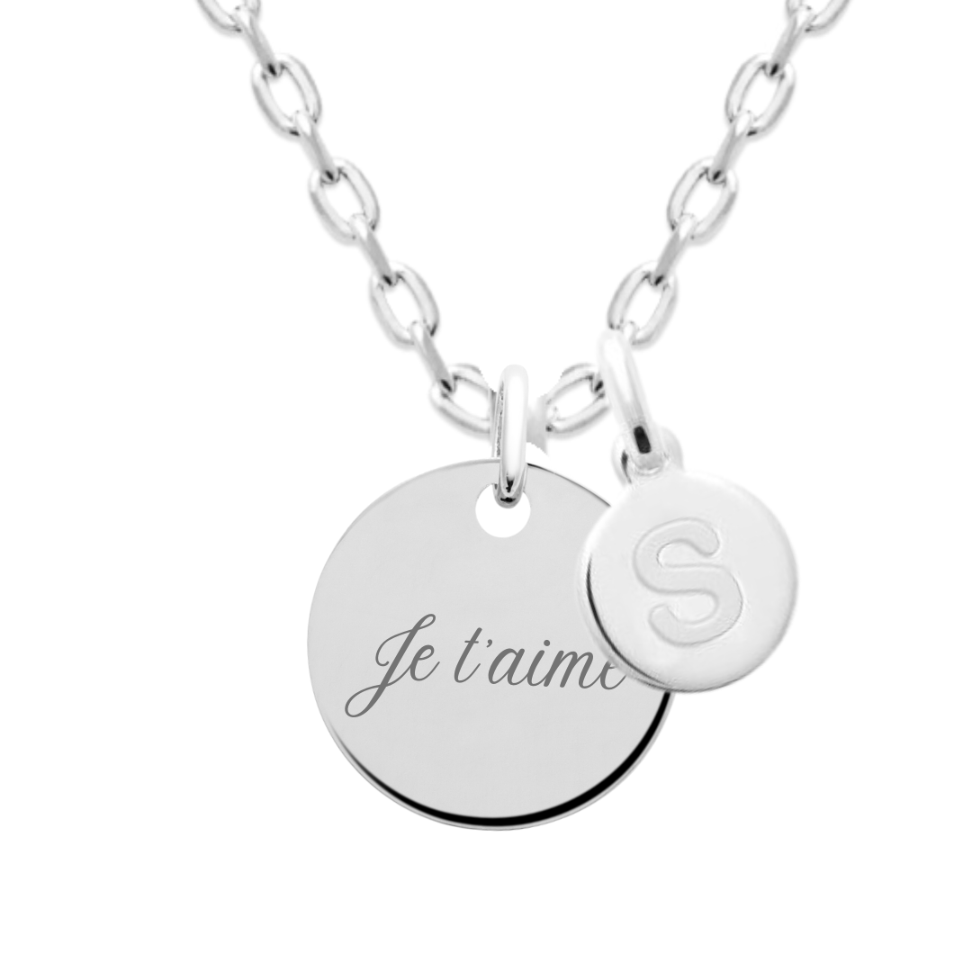 Collier personnalisé médaille et initiale martelée