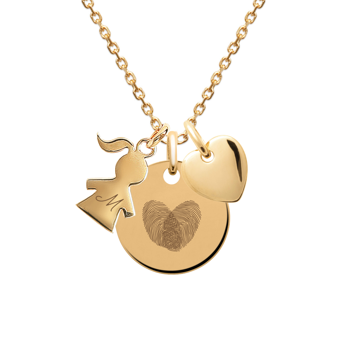 Personalized medal, heart and child pendant