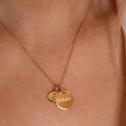 Personalized medal and hammered initial necklace