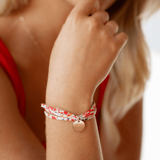 Personalized Liberty bracelet with 3 turns and gold-plated medal