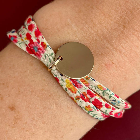 Personalized Liberty bracelet with 3 turns and gold-plated medal