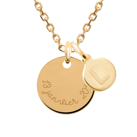 Personalized medal and hammered initial necklace