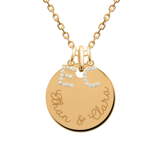 Personalized medal and sparkling initial necklace