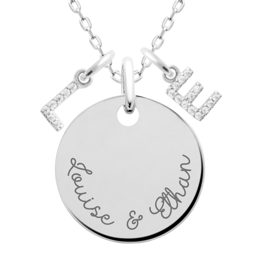 Personalized medal and sparkling initial necklace