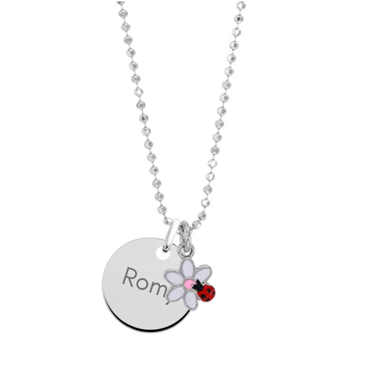 Collier personnalisé enfant Coccinelle sur fleur
