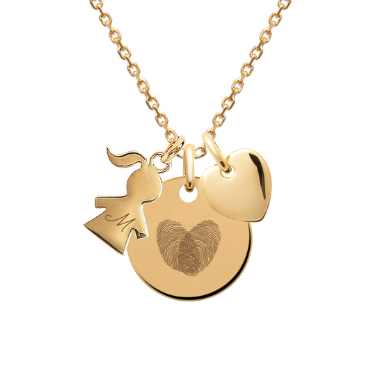 Personalized medal, heart and child pendant